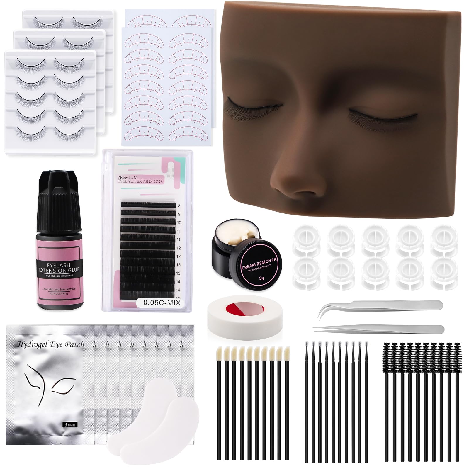 Eyelash Extension Training Kit with Mannequin Head and Tools