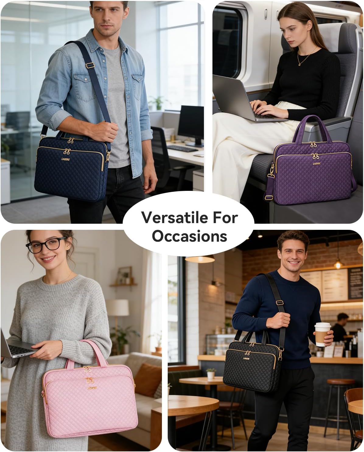 Laptop Case Bag Women Men Computer Sleeve Compatible with MacBook/Dell/HP/Acer/ASUS, Waterproof Shoulder Carrying Briefcase, Pink, 17-17.3 Inch