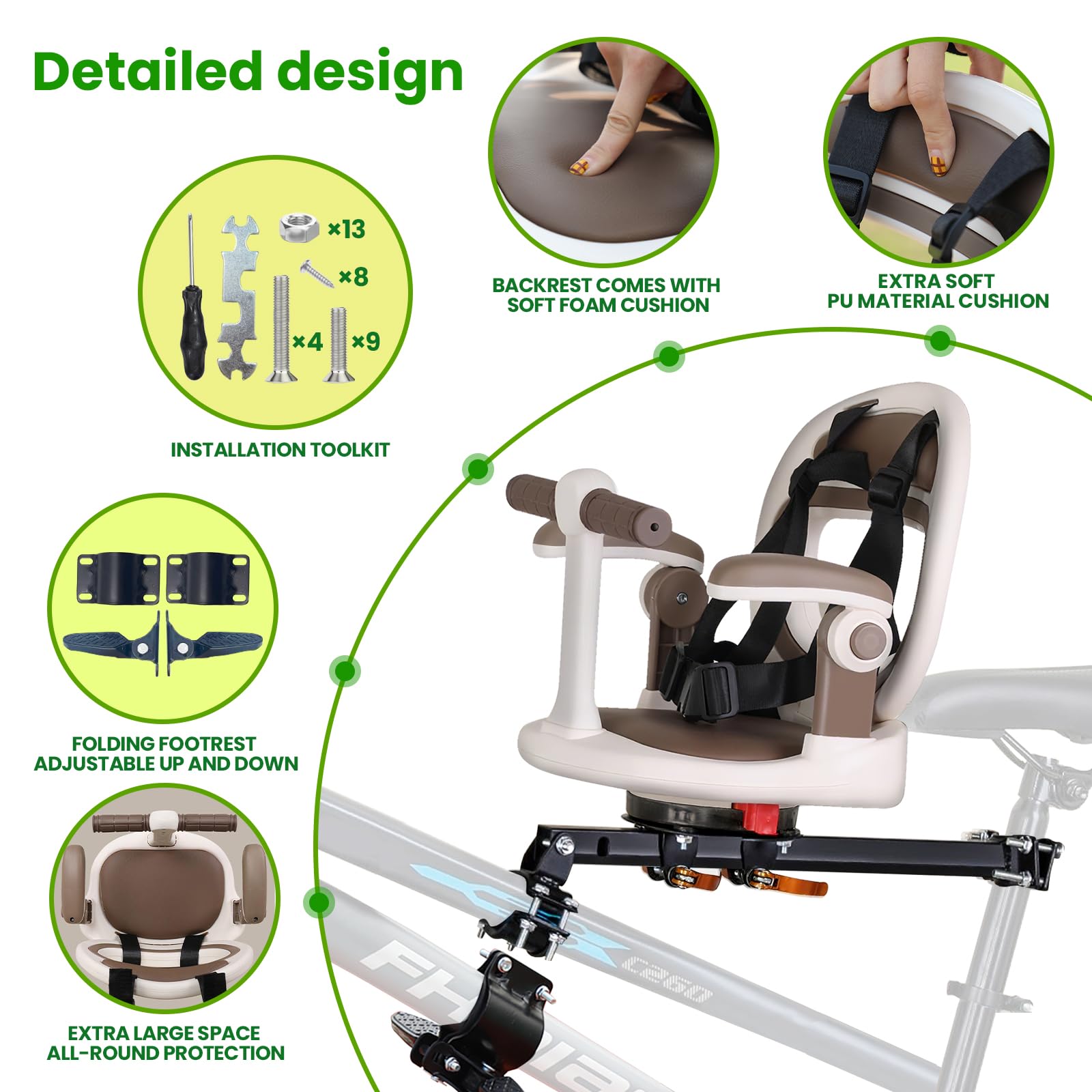 auvstar Seggiolino Bici per Bambini Anteriore,Seggiolino Anteriore per Bicicletta,Adatto A Mountain Bike E Biciclette