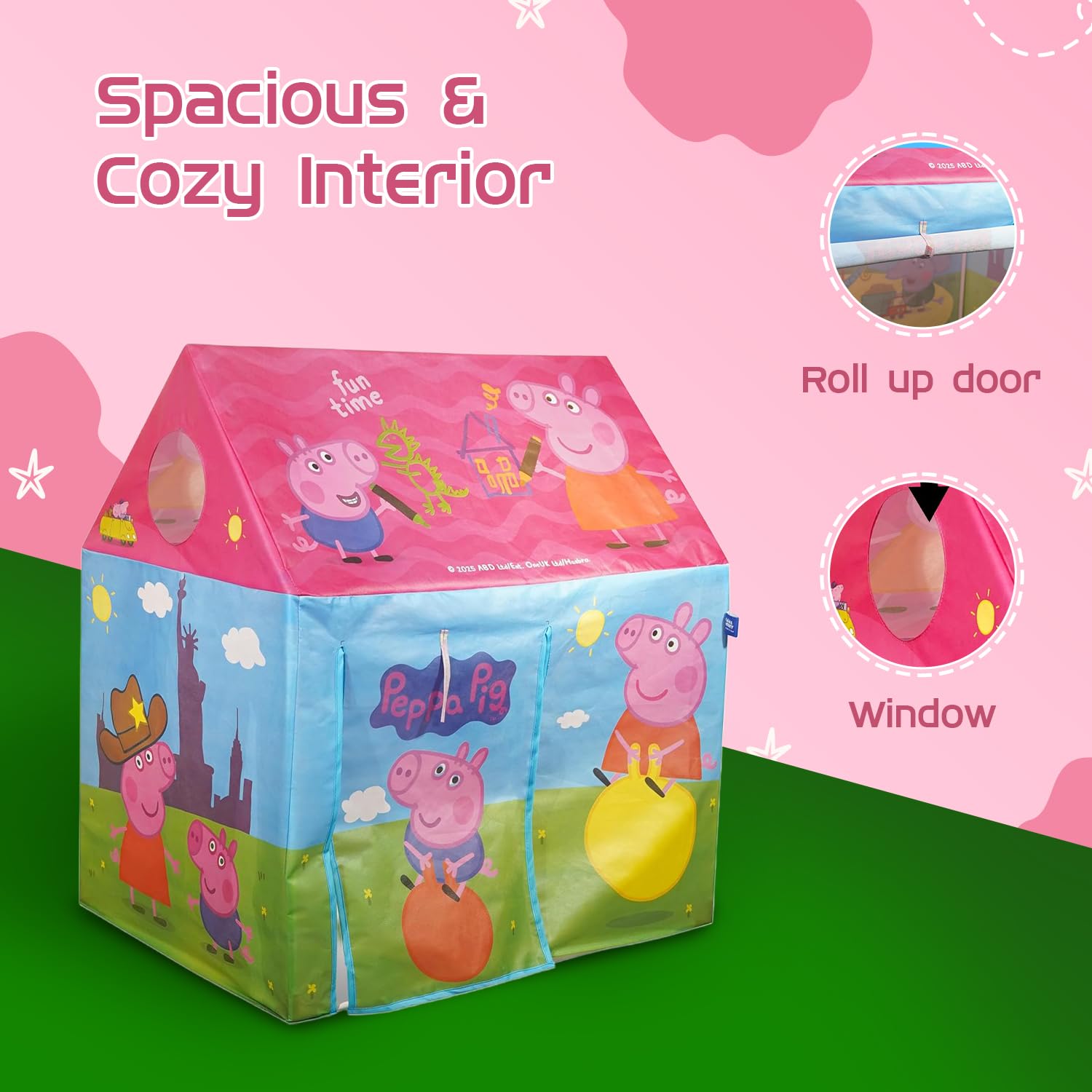 Amazon Brand Jam & Honey Kids Play Tent House, Peppa Theme, BIS Safe for Kids, Foldable Portable Indoor Outdoor Playhouse Tent for Girls Boys Age 2+ Years, Easy Assembly 1
