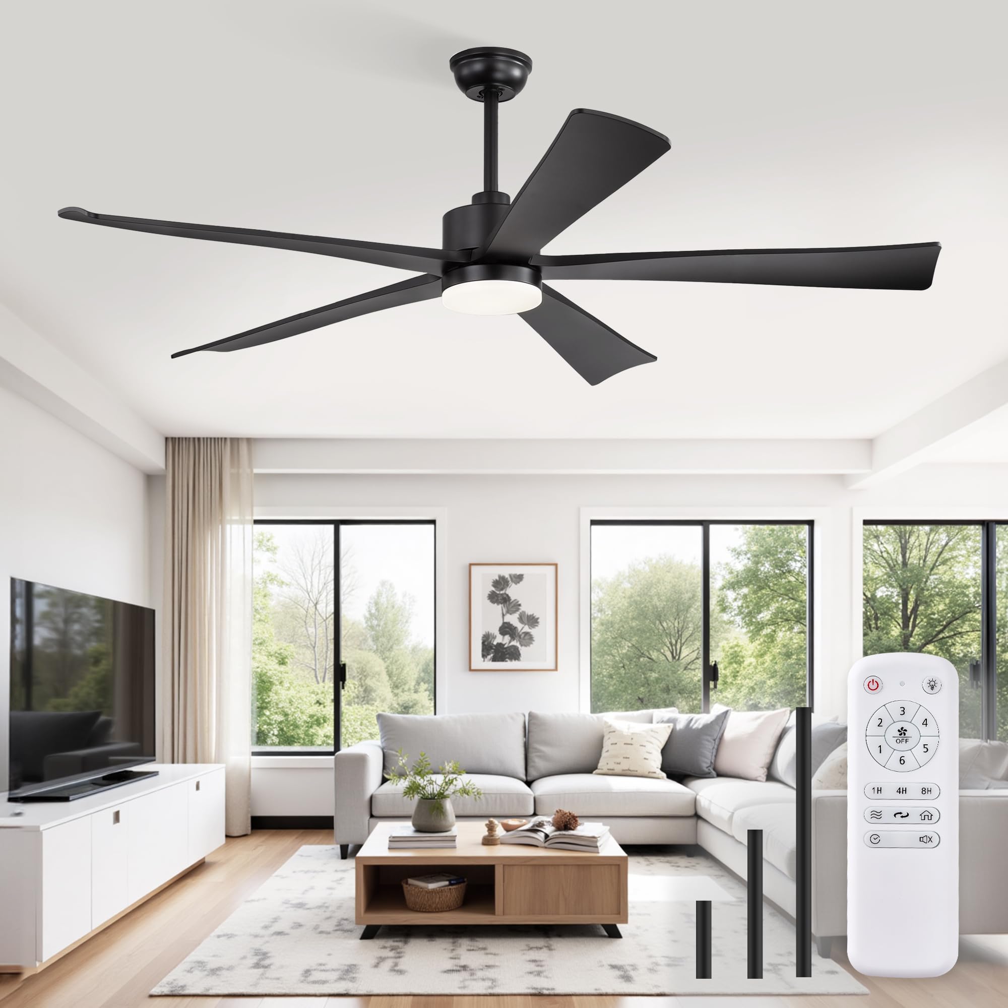 Photo 1 of Fanbulous 60 Inch Ceiling Fans with Lights and Remote, Black Modern Ceiling Fan with 6 Speeds & 3CCT,Bright LED Light,Reversible Quiet DC Motor for Bedroom,Living Room