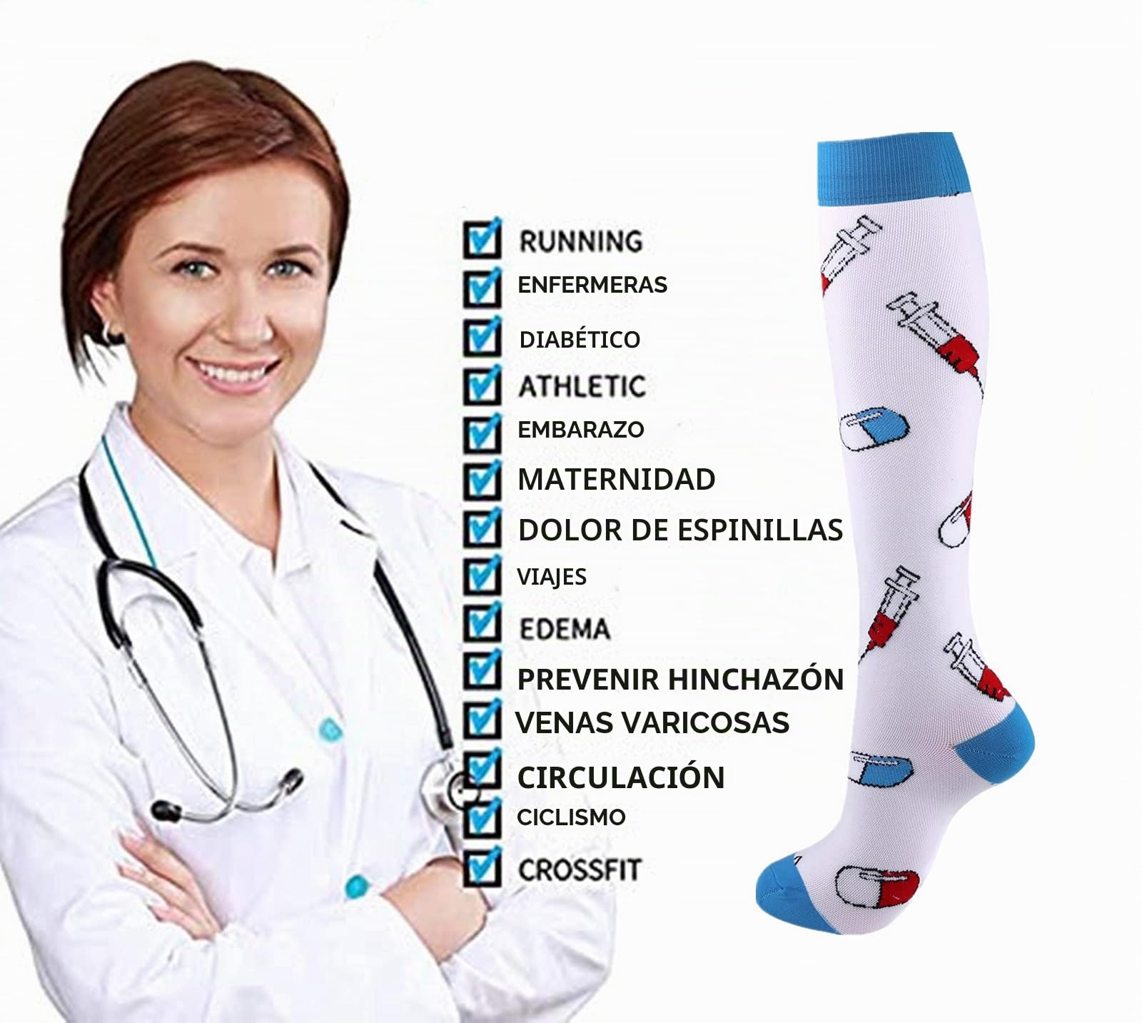 4 pares calcetines de compresión 20-30mmHg para hombres/mujeres enfermeras de recuperación correr maternidad embarazo vuelo viaje salud médica deporte