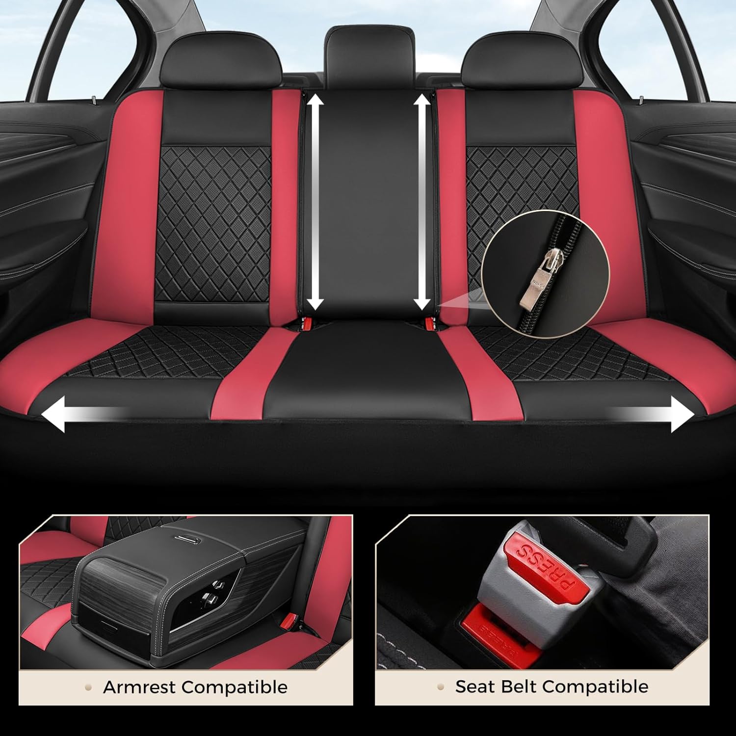 Coverado Car Seat Covers Full Set, Automotive Leather Seat Covers for Car，Universal Fit Front Back Seat Cover, Non-Slip Waterproof Breathable Car Seat Protector