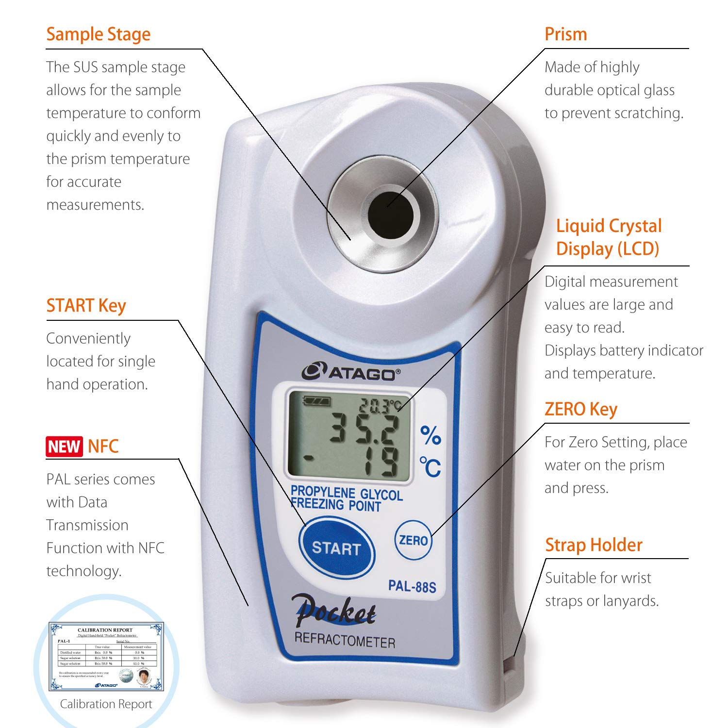 Atago 4488 PAL-88S Digital Hand-Held Pocket Double Scale Coolant Refractometer, Special Scale for Propylene Glycol/Freezing Point of Propylene Glycol (C)