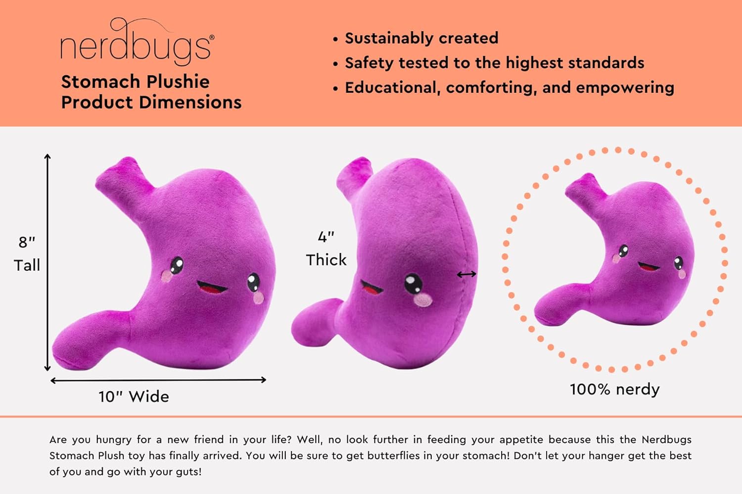 nerdbugs Stomach Plush - Gastric Bypass and Sleeve Gift, Get Well and Surgery Gift, Health Education Toy, gastroenterology Present, GI Ulcer and IBS Present - Image 2