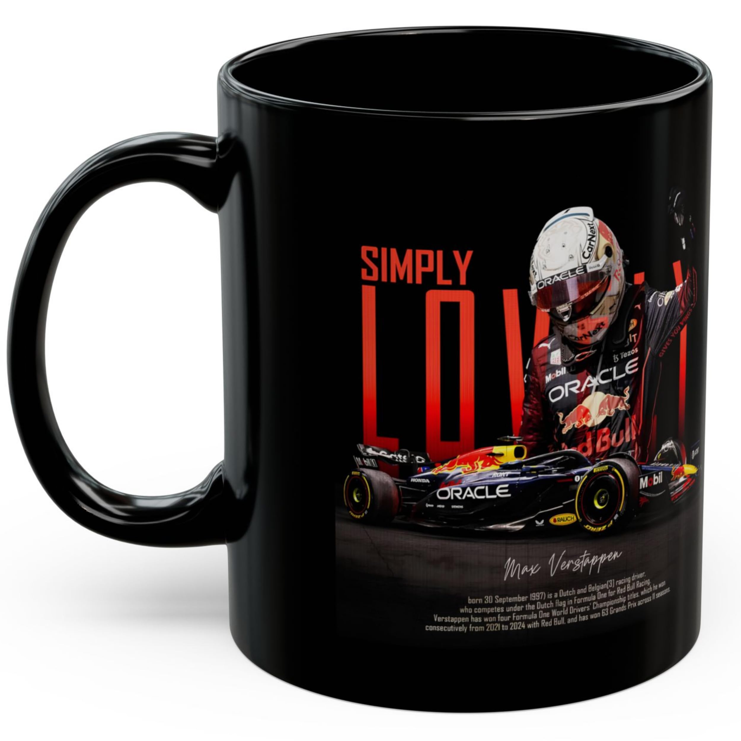 Max Verstappen Champion's Legacy Ceramic Coffee Mug 350 ML | Premium Black Glossy Ceramic Mug | Formula Racing Fan Collectible | Tea & Coffee Cup | Microwave & Dishwasher Safe | Gift for Men & Women-image-1