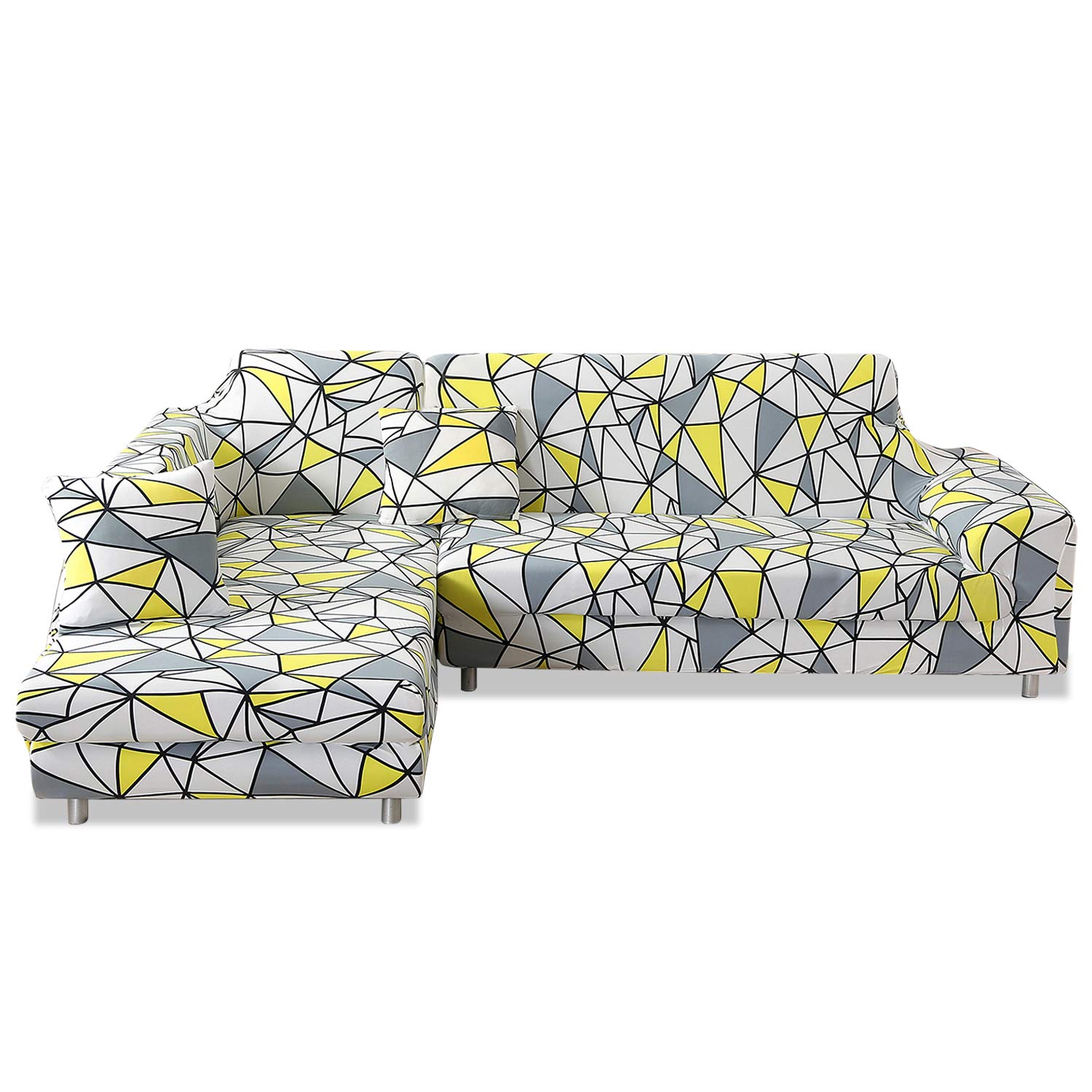 Housse de canapé anti-tache et anti-glisse pour fauteuil jaune et gris