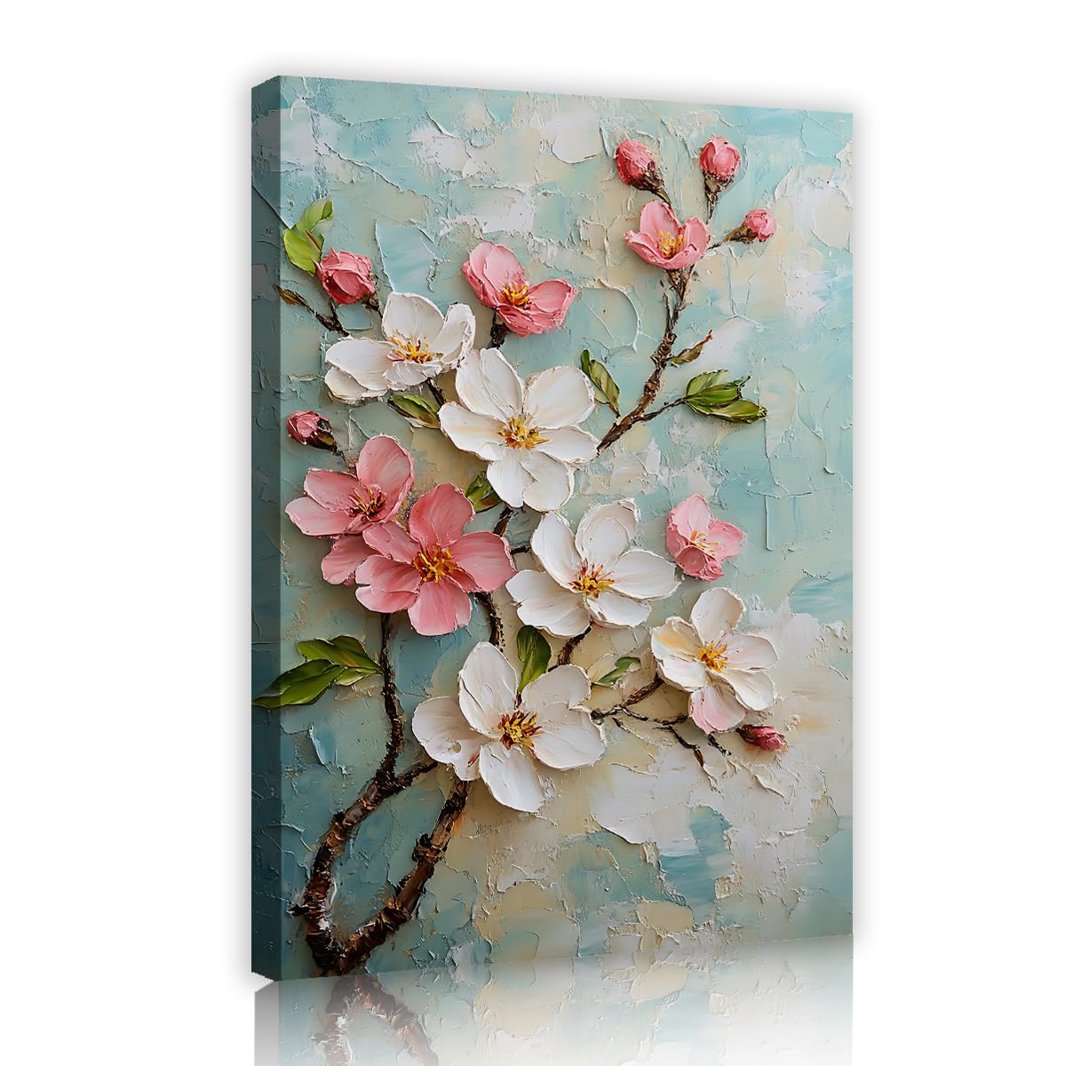 CHERHERART Pink White Spring Flowers Picture Prints Cherry Blossom Canvas Wall Art Poster for Living Room Bedroom Floral Canvas Artwork Decor 25x40cm Innerframe