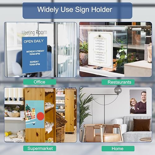 Miniatura 6 de Soporte acrílico para letreros de 8.5 x 11 pulgadas, 8.5 x 11 pulgadas, soporte de pared de plástico transparente con cinta, marco de pared acrílico