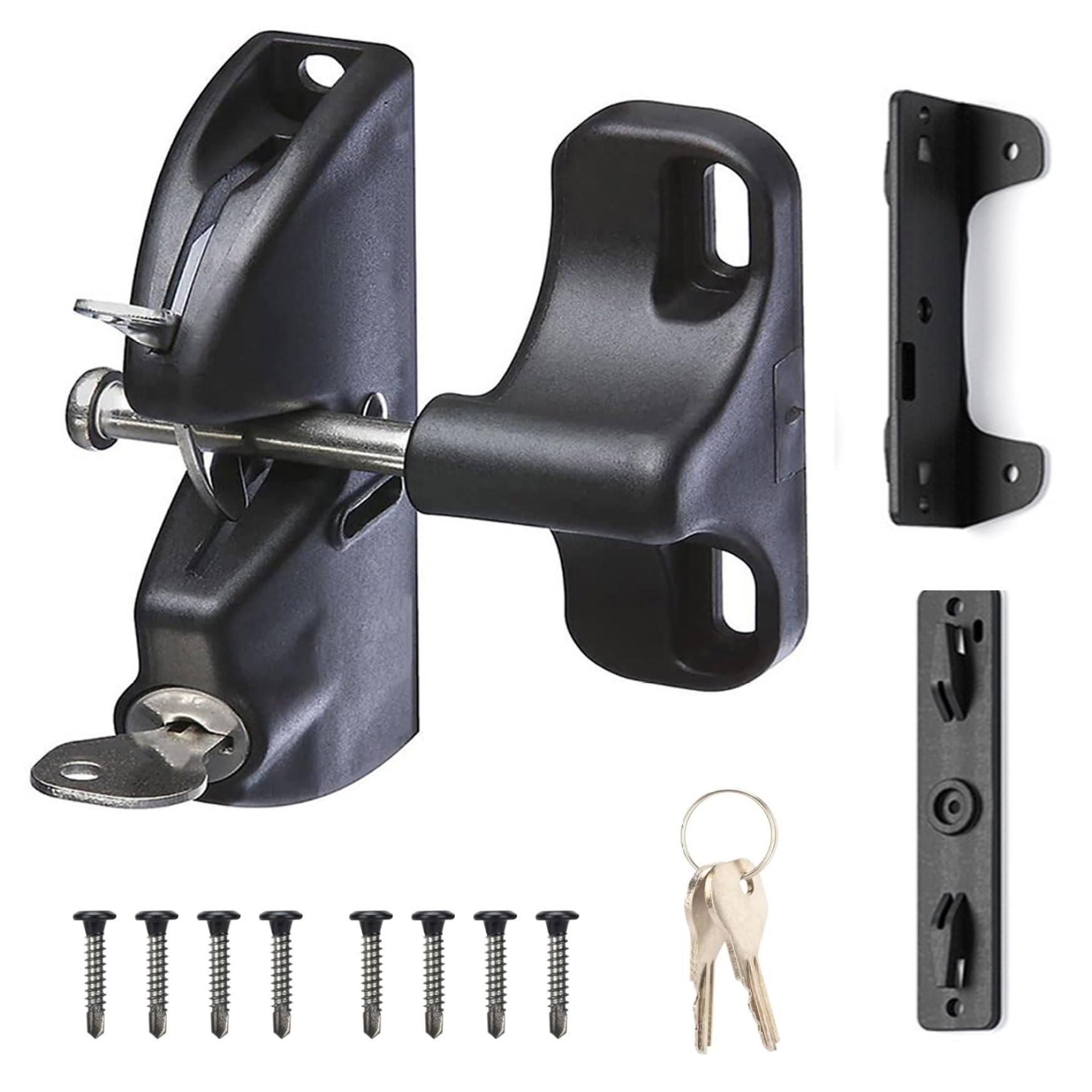 Double-Sided Door Lock, Gate Latch with Key & Screws, Easy to Install Fence Latch for Metal Wood Vinyl Fence