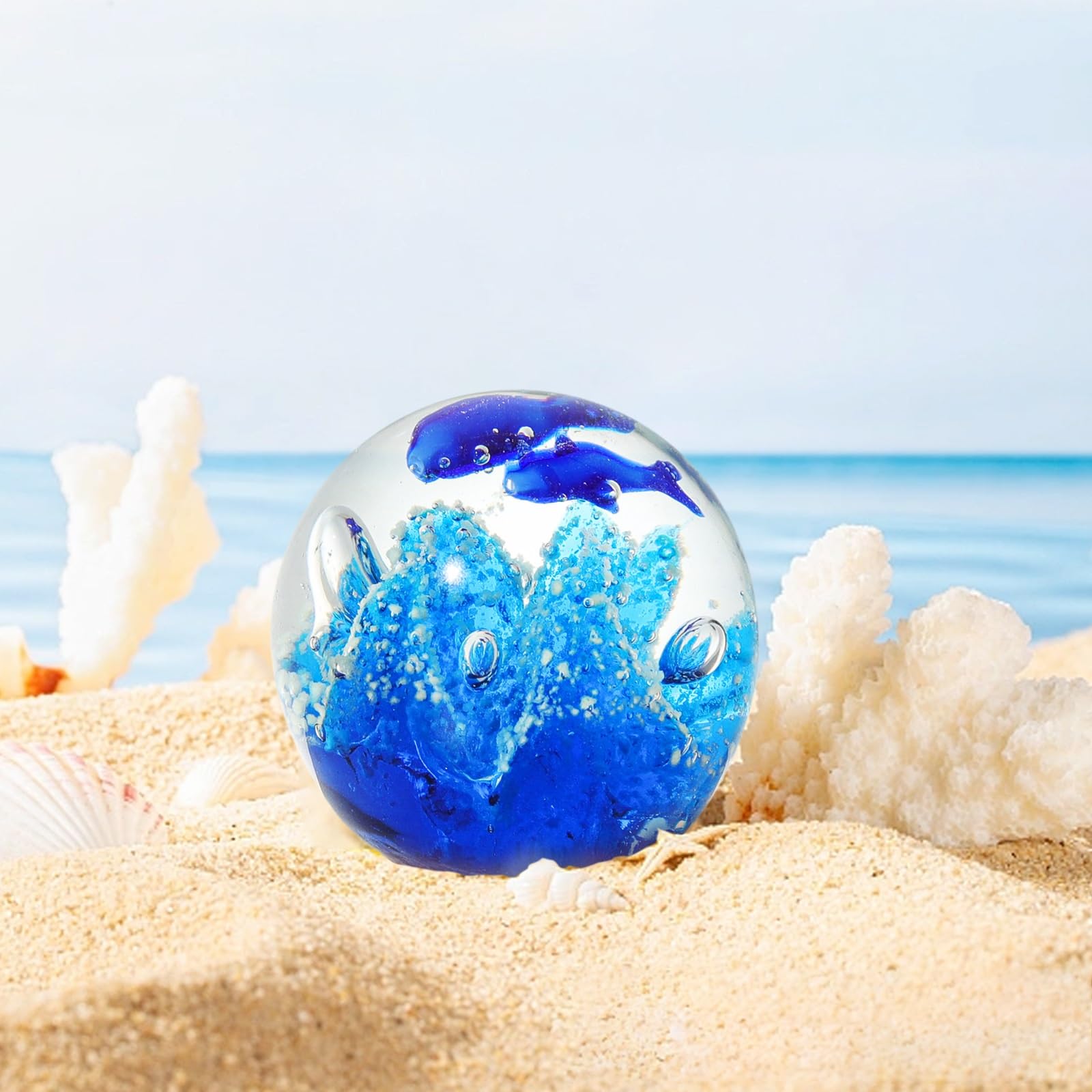 Figura de bola de cristal, pisapapeles y atrapasueños, adorno decorativo de peces de coral para bodas en la playa y fiestas al aire libre