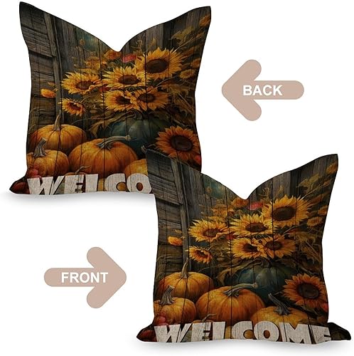Miniatura 4 de Fundas de almohada de bienvenida de 24 x 24 pulgadas de arpillera de lino, elegantes fundas de cojín en acuarela, ilustraciones de otoño, fundas de