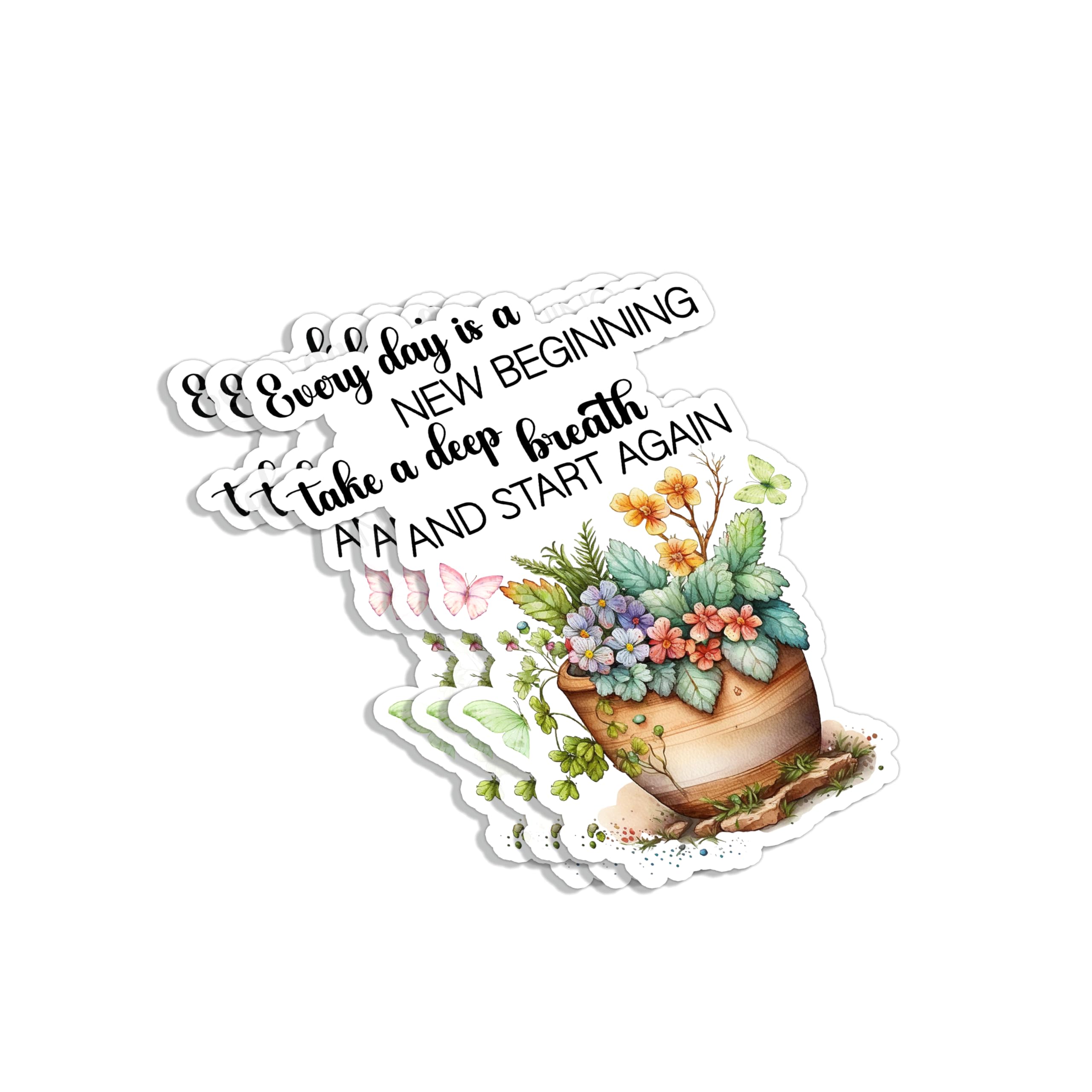 Photo 1 of (3Pcs) Every Day Is A New Beginning Take A Deep Breath And Start Again Sticker Inspirational Sayings Growth Mindset Motivational Vinyl Decals for Tumbler Laptop Water Bottles Phone - Size 3x2.2 Inches
