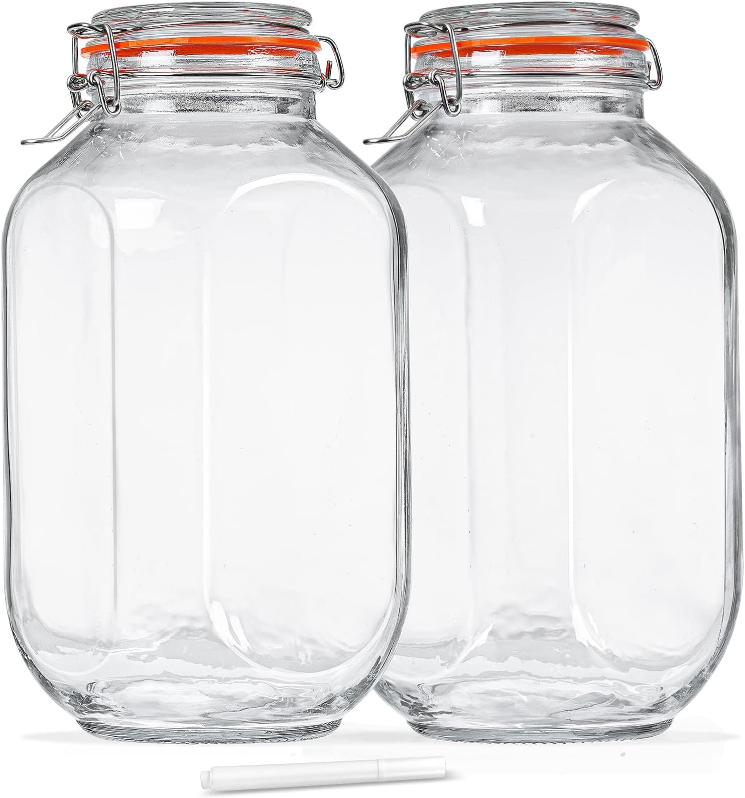 - 1 Gallon Square Glass Storage Jars with Airtight Lids, 2 Pack Large Glass Pickle Jars for Fermenting, Clear Glass Canister for Flour, Cookie, Candy, Kombucha, Sun tea(Extra Labels and Gasket)