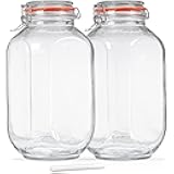 1 Gallon Square Glass Storage Jars with Airtight Lids, 2 Pack Large Glass Pickle Jars for Fermenting, Clear Glass Canister for Flour, Cookie, Candy, Kombucha, Sun tea(Extra Labels and Gasket)