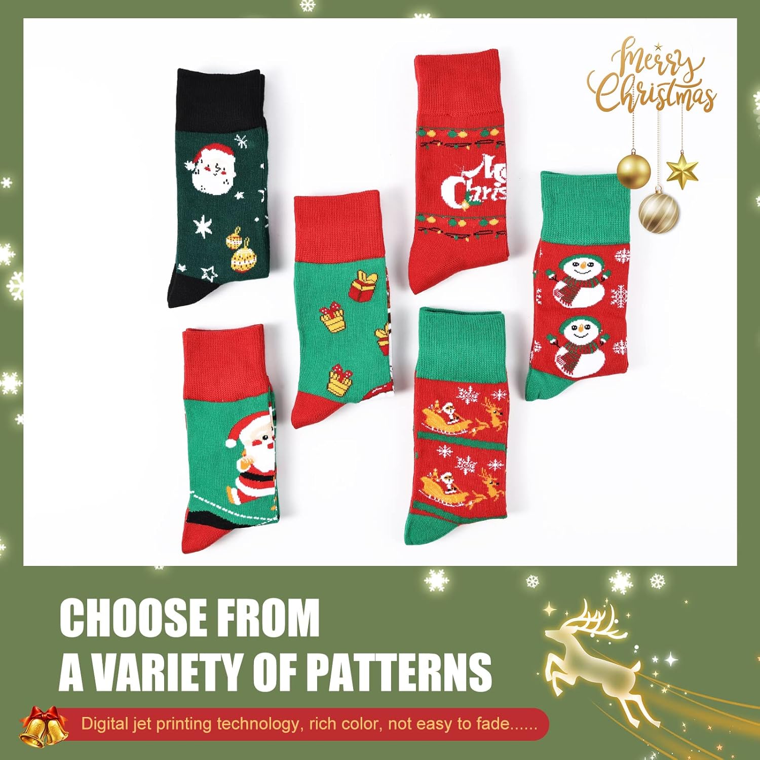 6 Pairs Christmas Socks for Women,Xmas Crew Socks Holiday Gift Novelty Socks US Size 6-13 - Image 6