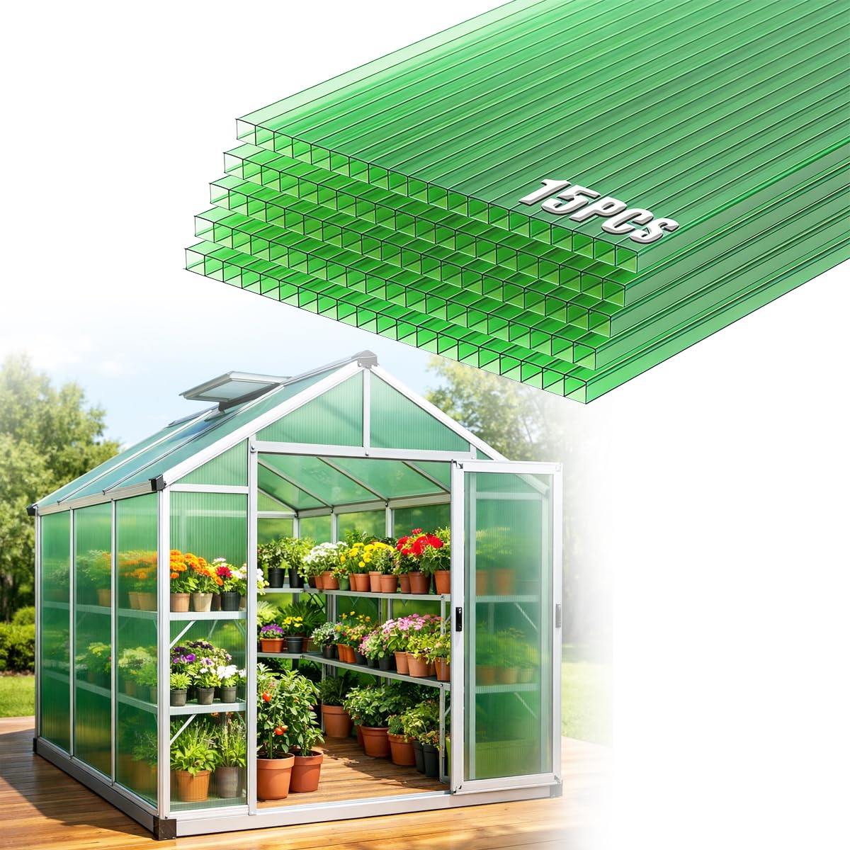 Teabelle 15pcs 47.2''×23.6''×0.16'' Polycarbonate Greenhouse Panels