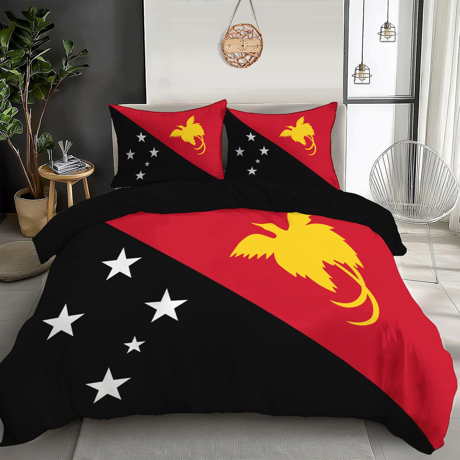 Drapeau de la Papouasie housse de couette rouge et noire pour chambre adulte