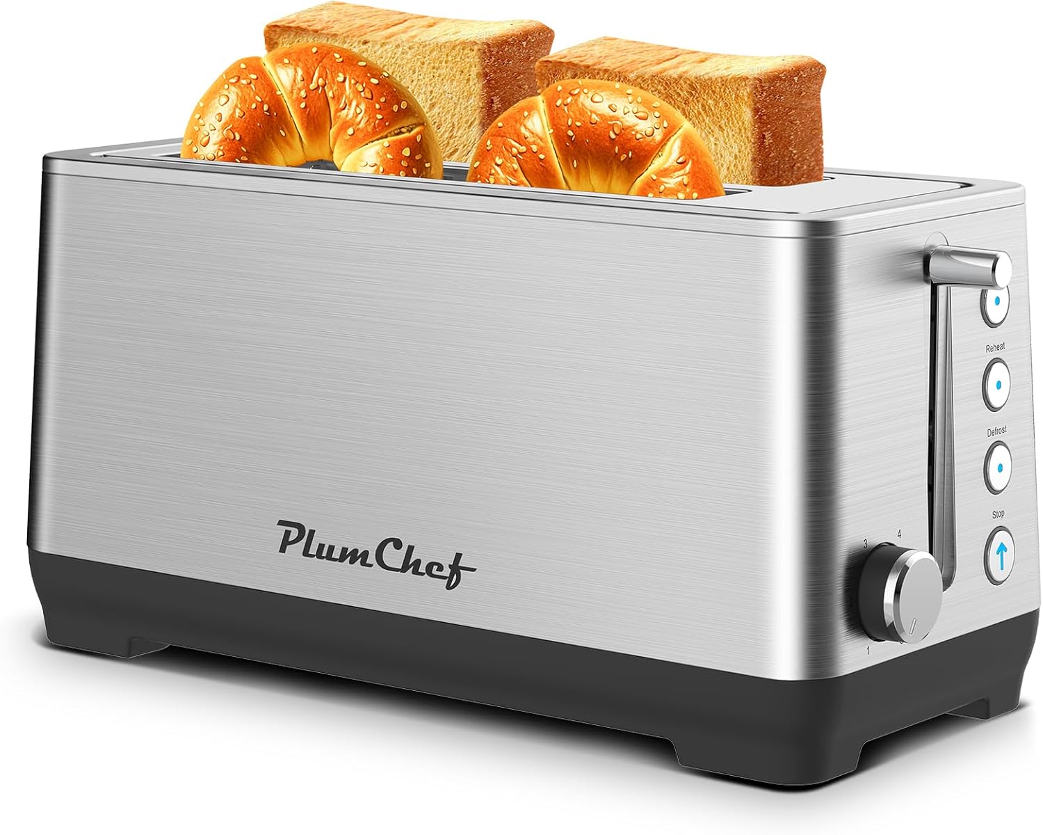 4-Slice Toaster, Extra Wide Long Slot Toaster, 6 Browning Settings, Bagel/Defrost/Reheat Functions, Removable Crumb Tray, Stainless Steel Housing 1350W (Black)