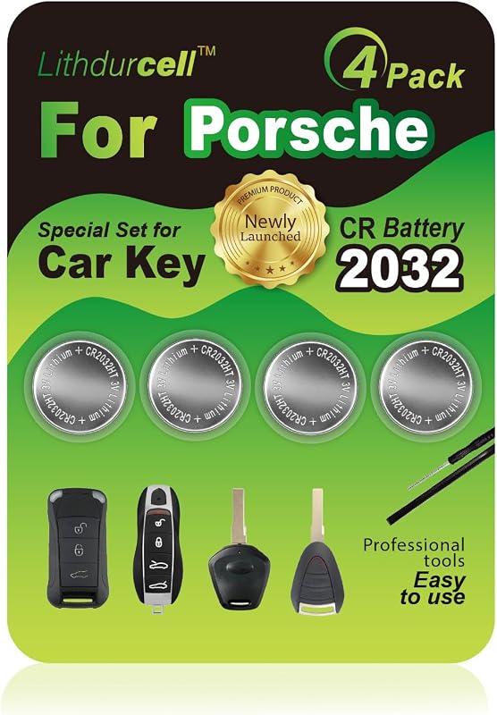 Bateria CR2032 para chave presencial Porsche Lithdurcell – Kit com 4 unidades e ferramentas