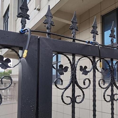 Miniatura 7 de Sistema de riego automático de refrigeración por niebla, sistema de nebulización de 33 pies y 10 boquillas de nebulización de latón, kit de rociador