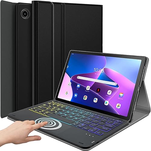 Funda de teclado retroiluminado con panel táctil para Lenovo Tab M10 Plus 3 generación de 10.6 pulgadas versión 2022, teclado inalámbrico