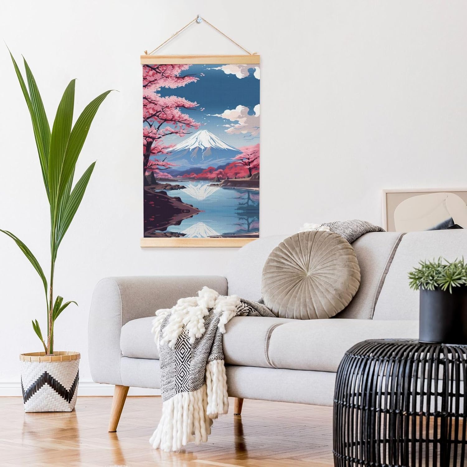 Japan Mount Fuji Landscape Print Poster Hanger,Hanging Poster, Poster Frame,Wood Poster Hanger, For Wall Hanging