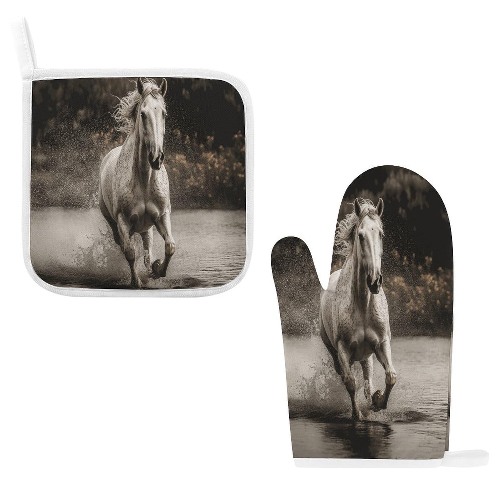 Btcowzrv Style Horse Running By The Water Oven Mitts And Pot Holders 2Pcs Set