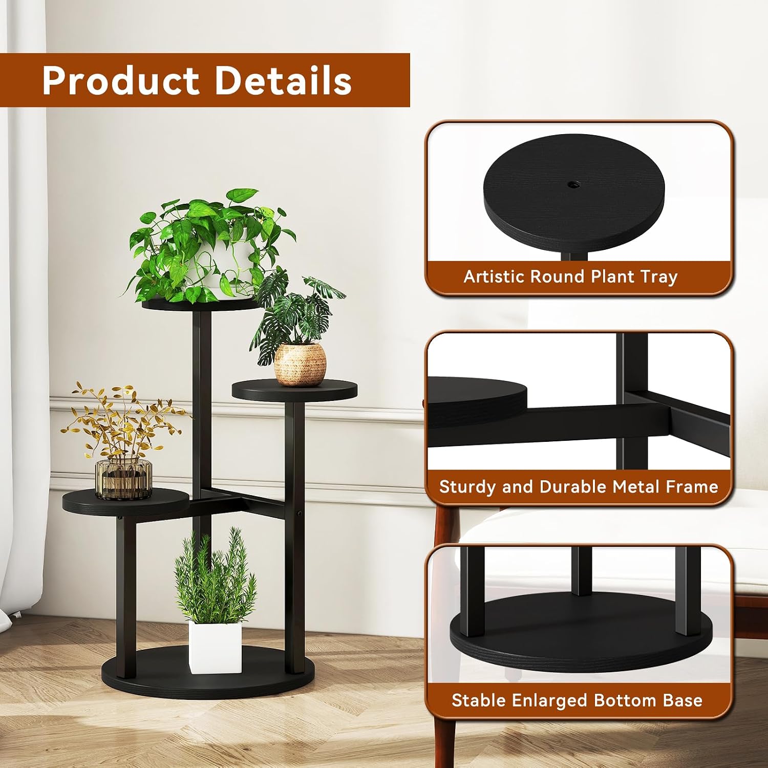 IBUYKE 4 Tier Small Plant Stand for Indoor, Black TMJ073B image 4