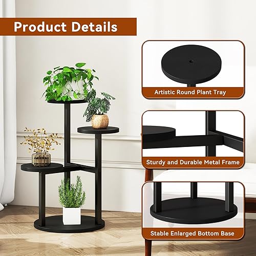Miniatura 4 de IBUYKE Soporte para Plantas de 4 Niveles para Interiores, Estante de Plantas de Metal y Madera para Múltiples Plantas, Soporte Escalonado Pequeño de