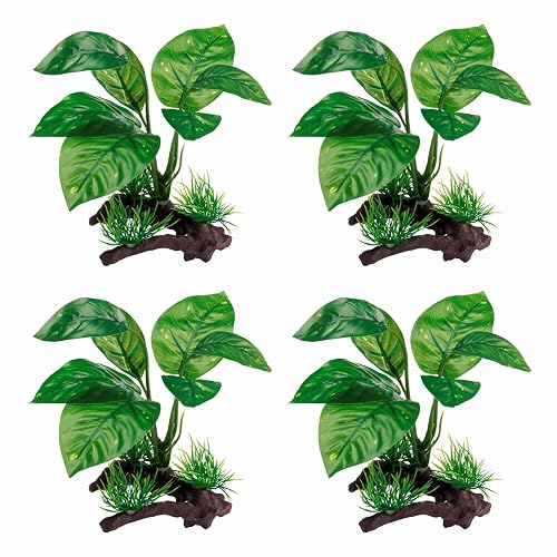 Moonorange Reptile Artificial Plants, Terrarium Plants Decorations Supplies, Aquarium Fish Tank Plant, Amphibian Habitat Hideout Tank Accessories (M Set-4pcs/F)