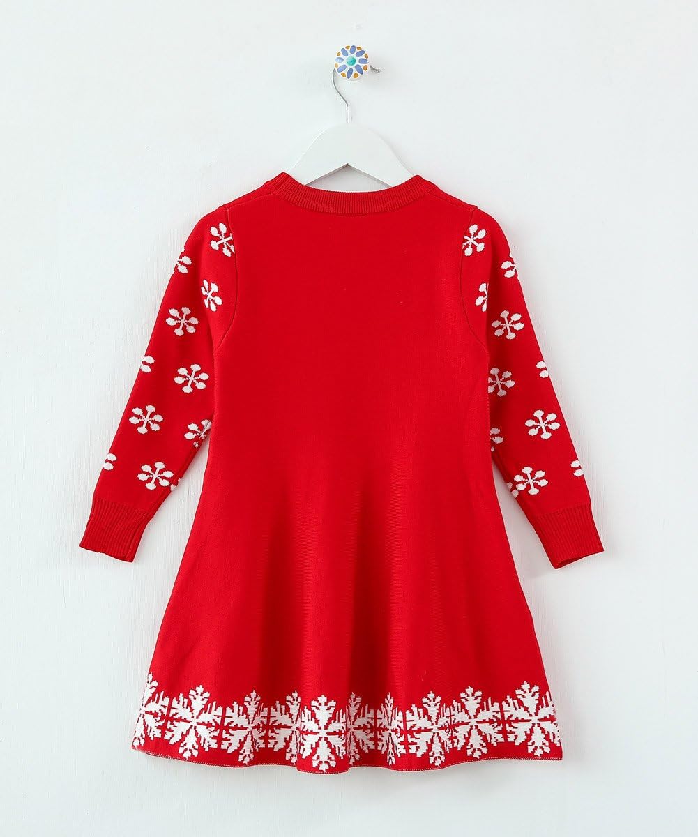 SMILING PINKER Little Girls Christmas Dress Reindeer Snowflake Xmas Gifts Winter Knit Sweater Dresses - Image 8