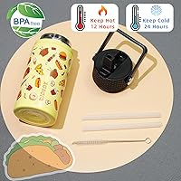 Vista 4 de BJPKPK Botella de agua aislada con tapa con pajilla, botellas de agua de metal de acero inoxidable de 15 onzas, botellas de agua reutilizables a