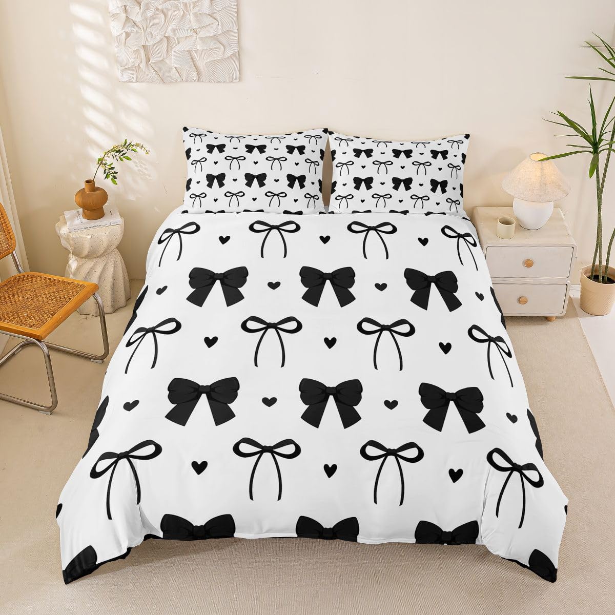 Homewish Dziewczęca kokarda czarna księżniczka król zestawy pościeli kawaii poszewka na kołdrę miłość serca poszewka na kołdrę urocza wstążka kokarda marzycielski zestaw pościeli
