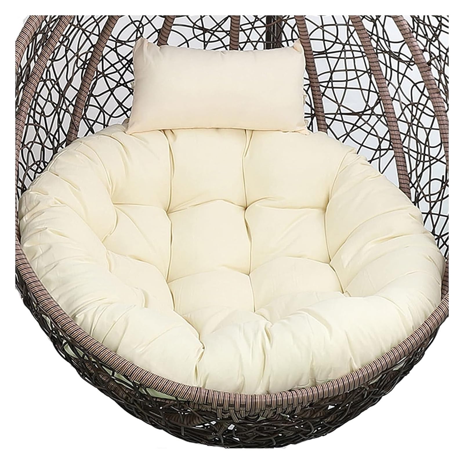 Cushion Coussin de Chaise pivotante Ronde, Grand Coussin de siège de Chaise hamac Suspendu épais, Coussin Papasan Lavable (Color : Beige a, Size : Diameter 125 cm)
