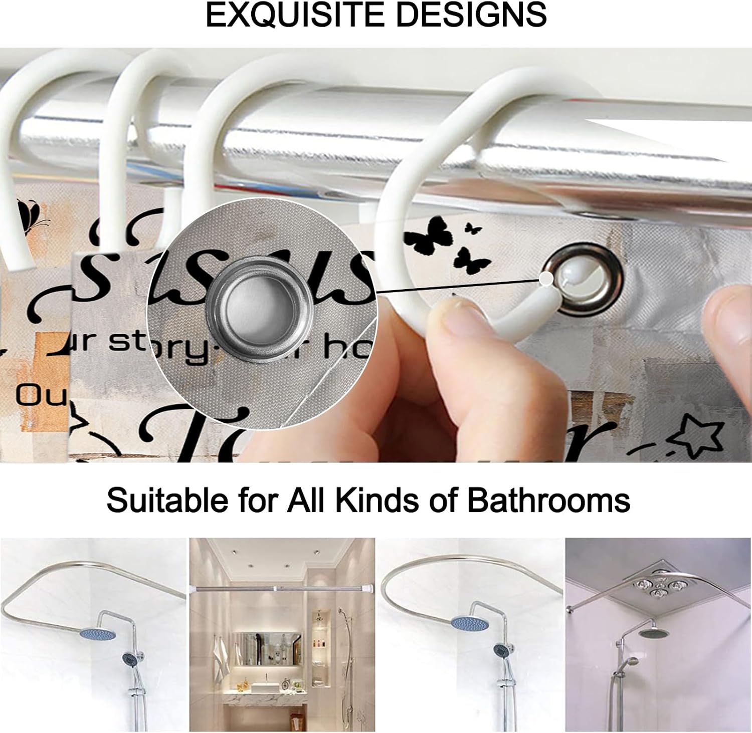 Lnond 4Pcs Bathroom Shower Curtain Sets with Rugs, Orange Grey Motivational Home Family Bathroom Sets with Shower Curtain and Rugs and Accessories