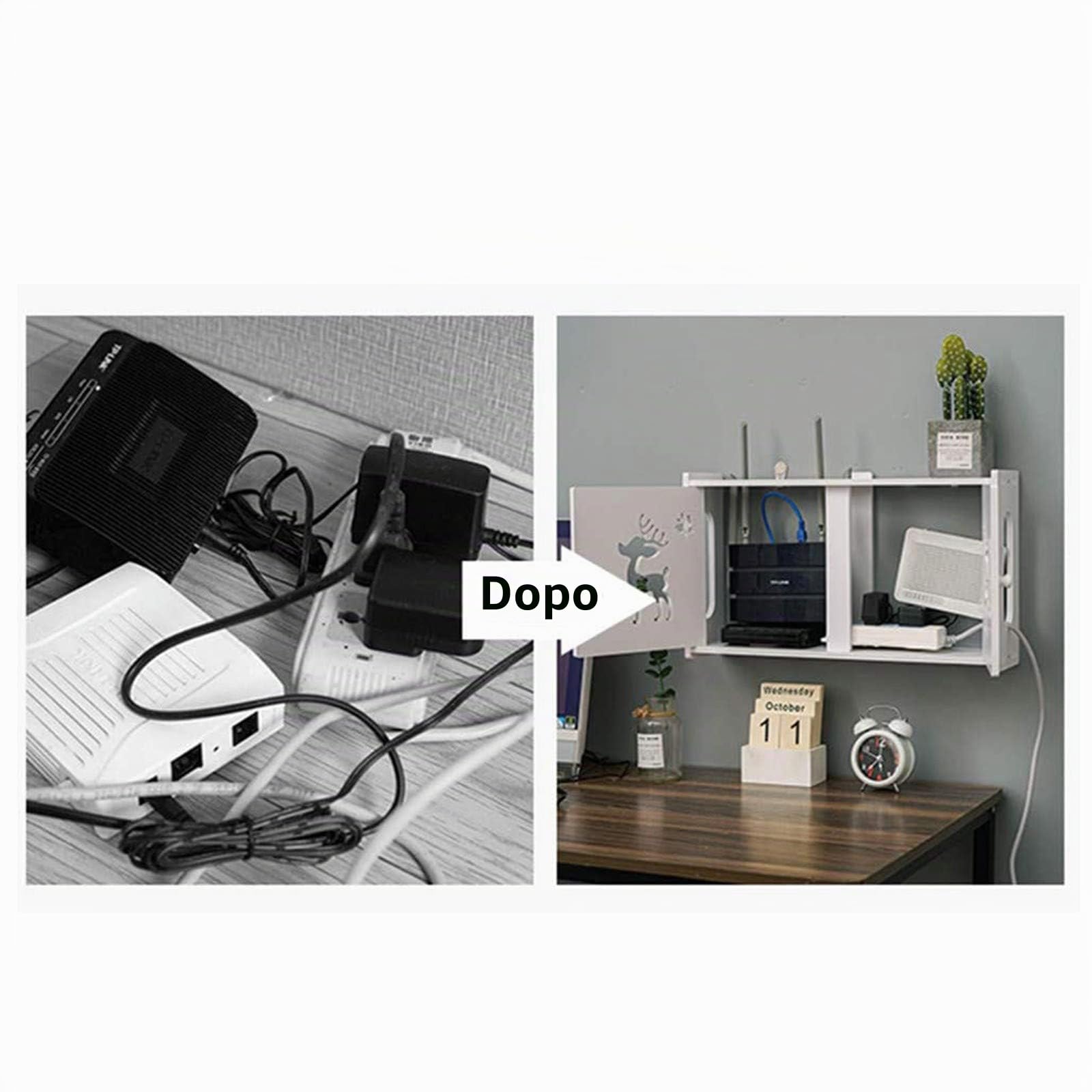 Scaffale per router da parete, bianco scatola di immagazzinaggio per router WiFi, TV decoder scatola di immagazzinaggio da parete, router storage box, D…