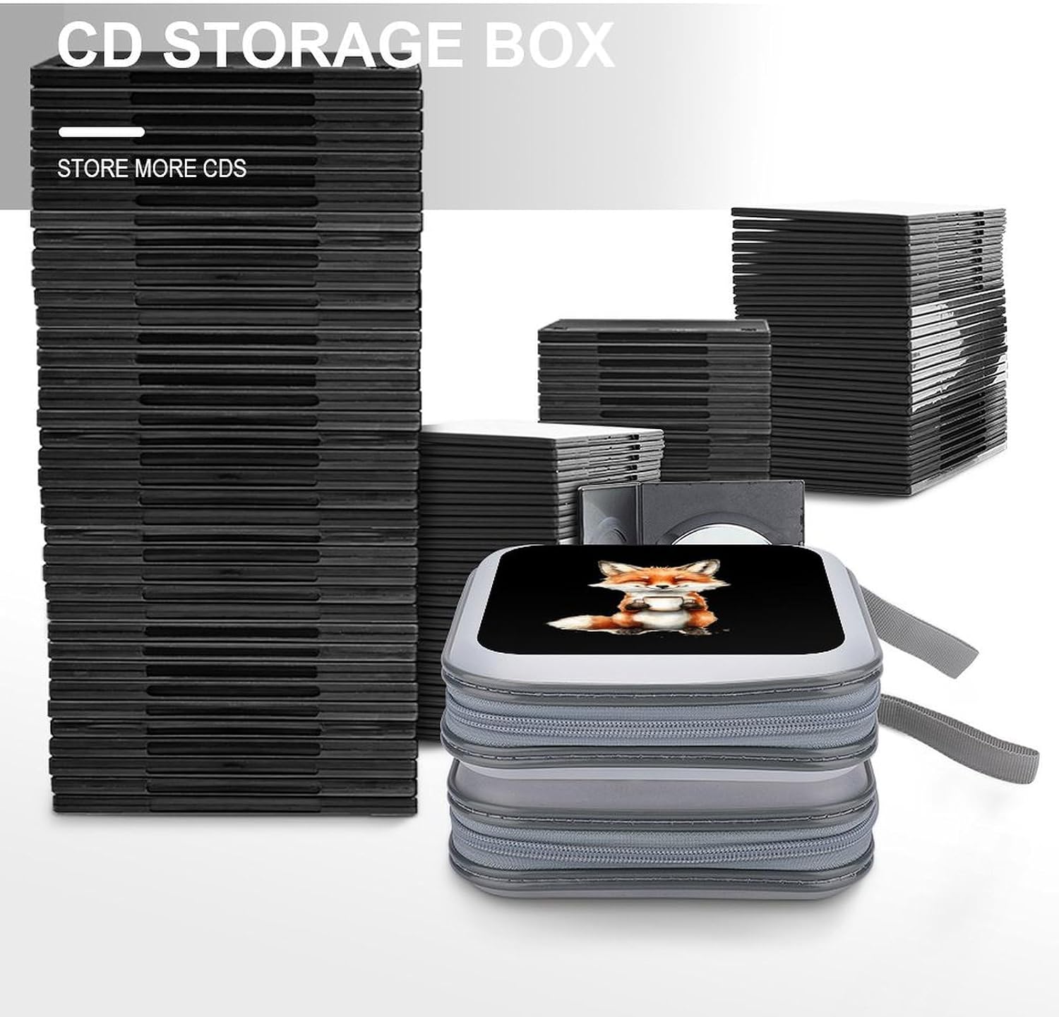Fox Drinking Coffee CD Case Portable DVD Storage Box CD Wallet Holder Binder Organizer for Car Home