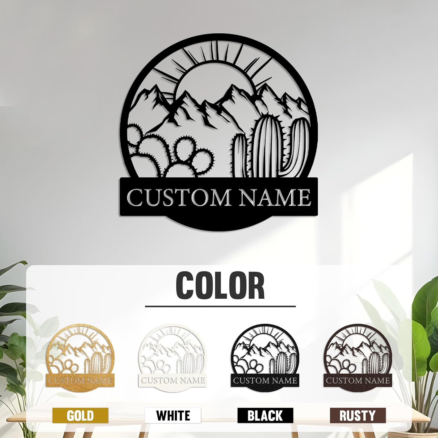 KAINSY Custom Cactus Metal Sign | Personalized Monogram Outdoor Metal Sign | Metal Family Name Sign | Cactus Lovers Gifts | Desert Wall Art | Western House Decor | Housewarming Gifts | Wedding Gifts
