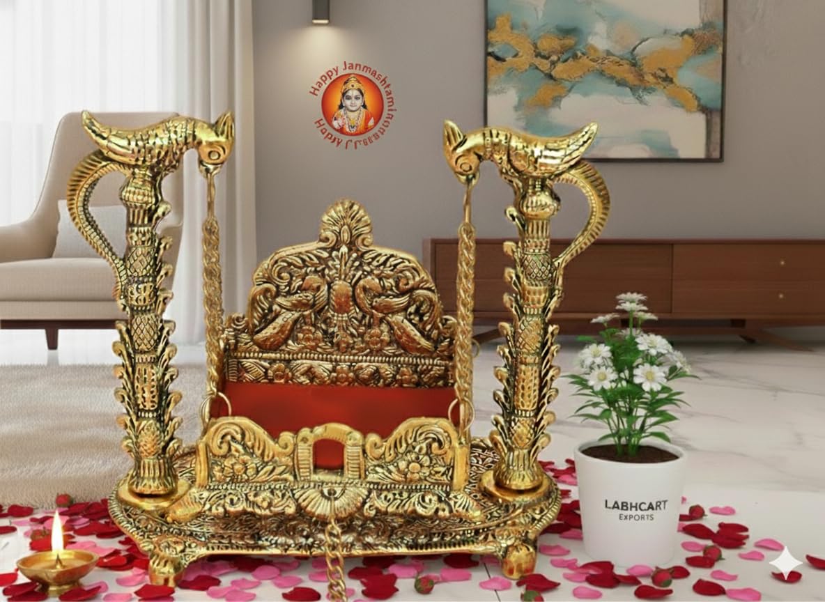 Metal Laddu Gopal Jhula Krishna Hindola Palana Decorative Laddu Gopal for Temple Pooja,Showpiece Figurines,Religious Idol