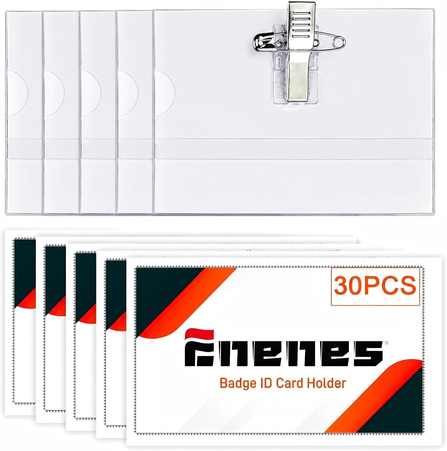 Enenes Pin Clip Name Badge Holders 30 PCS, Fits 3.38 x 2 Inch Inserts