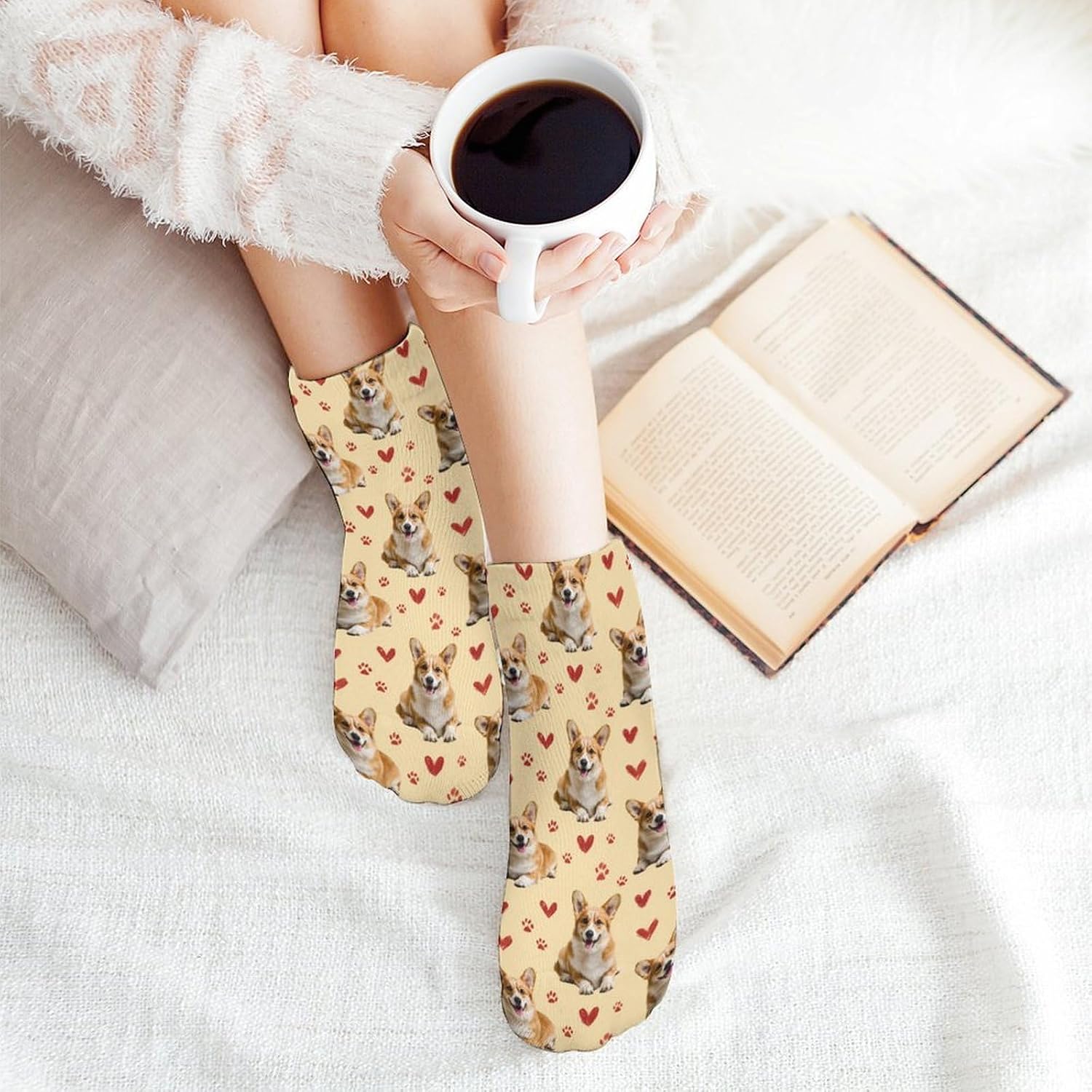 Cute Corgi Dog Paw Socks for Men Women 5 Pairs Ankle Socks