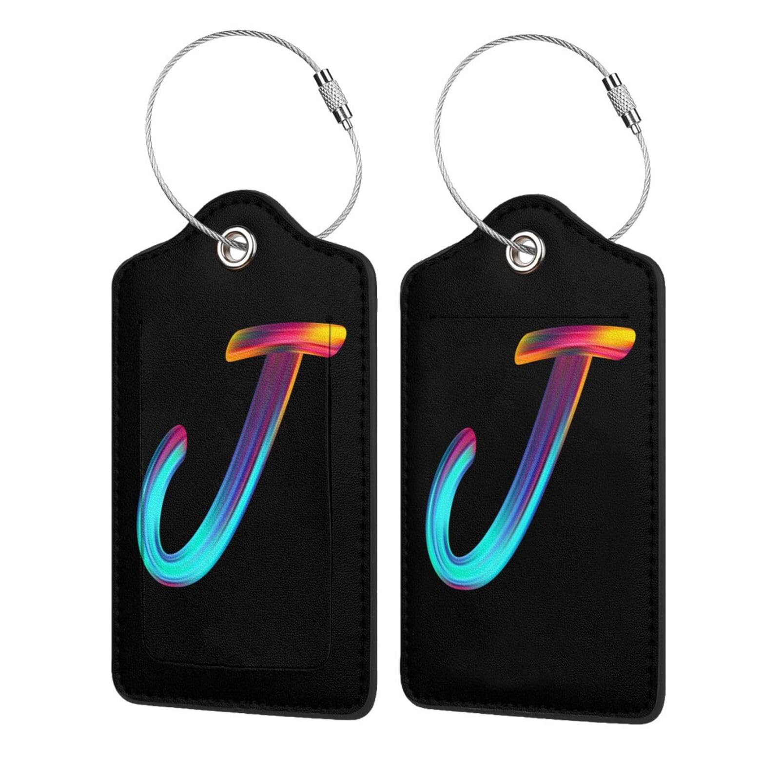 2 Pack Initial Luggage Tags for Suitcase, Colorful Letter Design Cruise Name Bag Tags, Novelty Baggage Identifiers with Full Privacy Cover, Leather ID