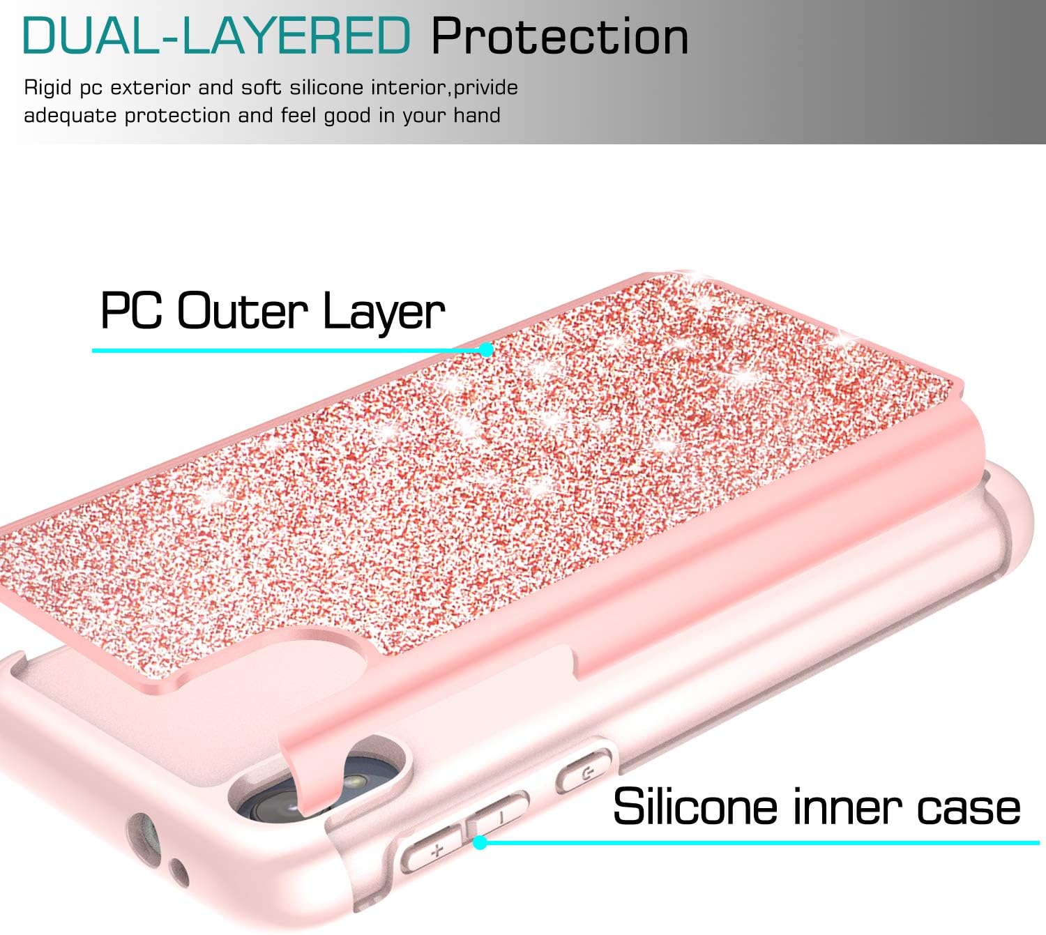 LeYi Moto E6 Case with Tempered Glass Screen Protector [2 Pack] for Girls Women, Glitter Sparkly Bling Dual Layer Hybrid Shockproof Protective Phone Case for Motorola E6 (6th Generation) TP Rose Gold