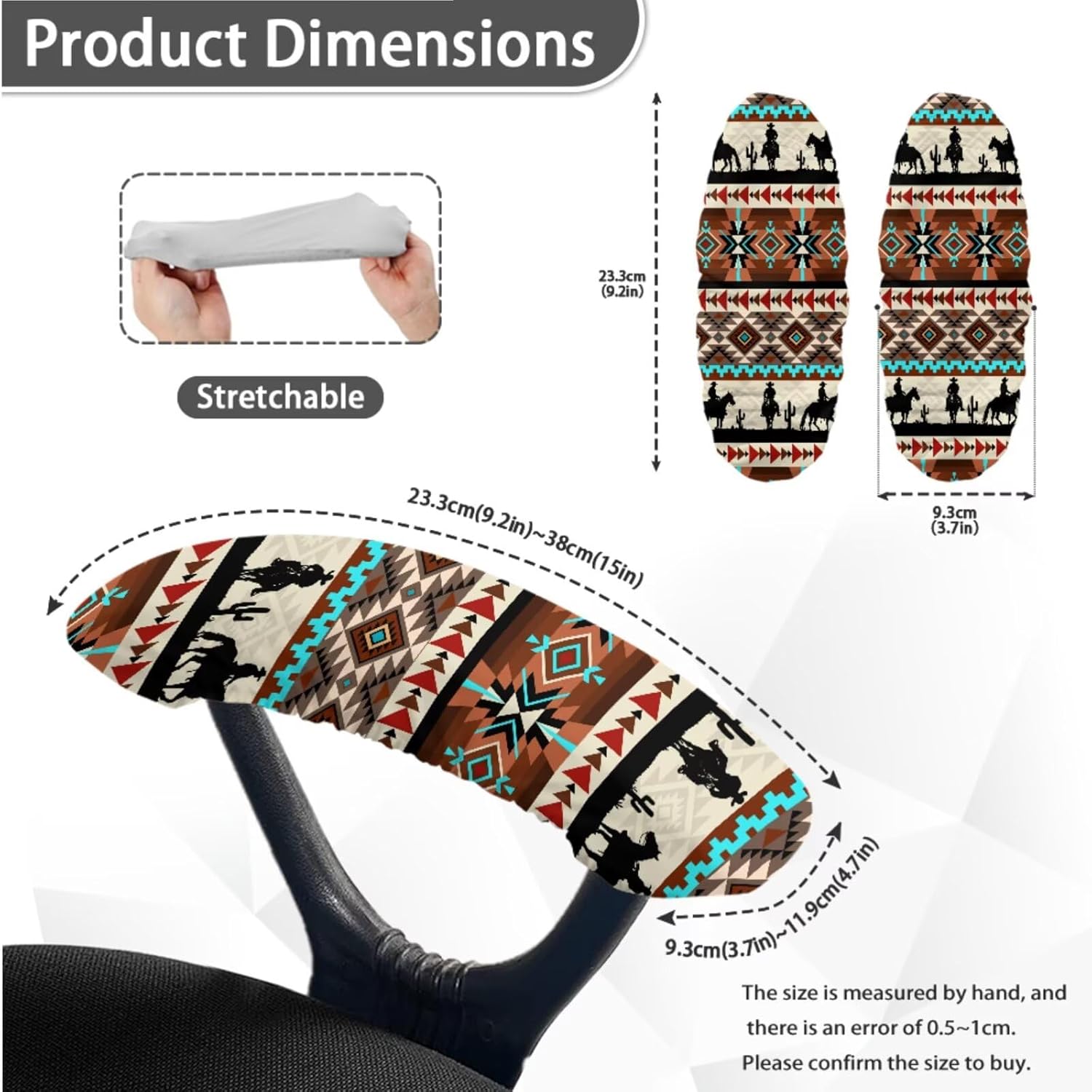 Aztec Cactus Print Office Chair Cover with Armrest Covers, Western Cowboy Printed Office Chair Slipcovers with Button, Elastic High Back Chairs Slipcover, L