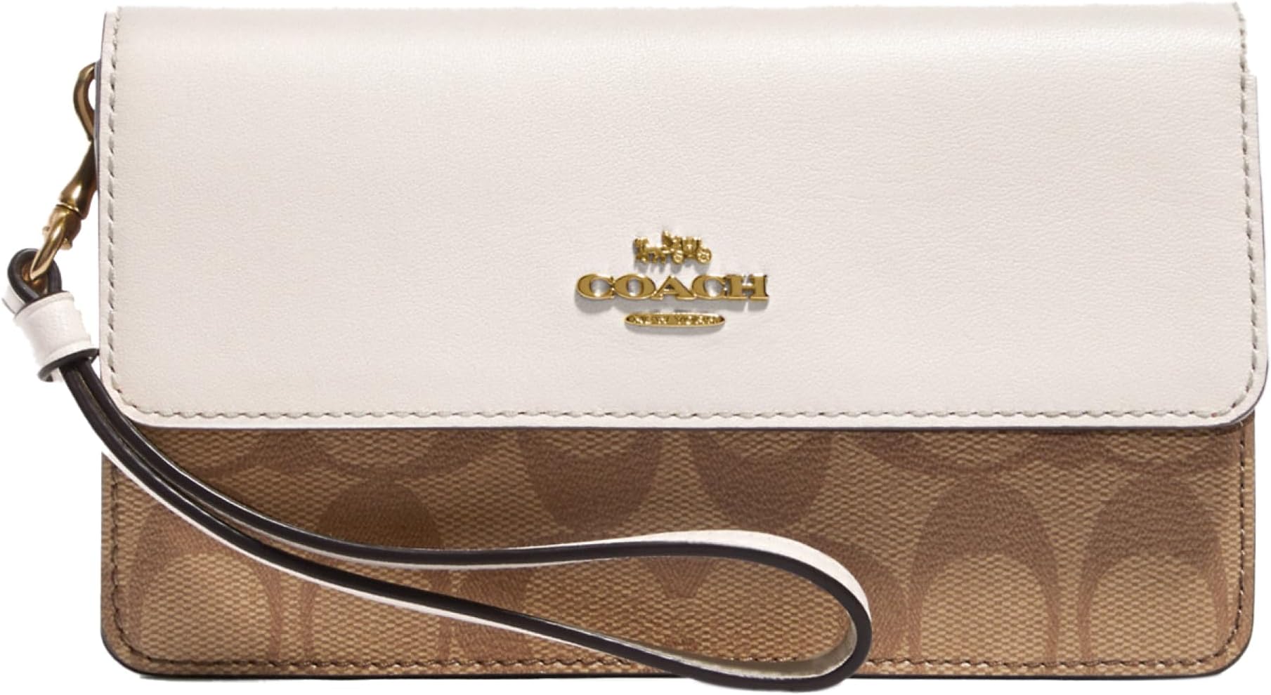 Coach Women's Signature Foldover Wristlet, Khaki, Chalk, One size