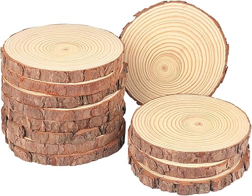Miniatura 18 de 6 piezas de rebanadas de madera natural de 10 a 12 pulgadas, círculos de madera de Paulownia sin terminar con cortezas para posavasos, manualidades