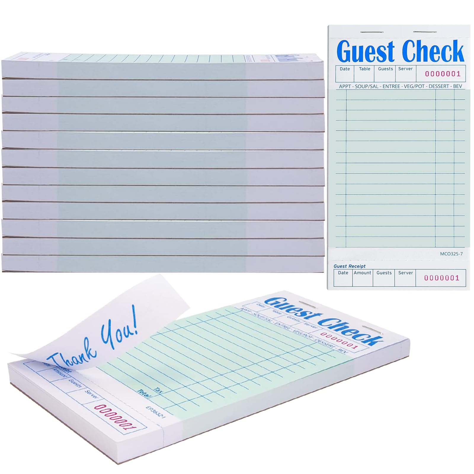 Photo 1 of 12Pack Green Guest Check Books for Servers Restaurant Note Pads Waiter Checkbook 600 Tickets Totally Food Receipt Book