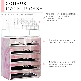 Sorbus Acrylic Makeup Organizer Set, 6-Drawer Vanity & Countertop Cosmetic Storage with Small & Wide Compartments, Tie Dye Makeup Storage for Brushes, Jewelry - Holiday Gift for Women & Teens