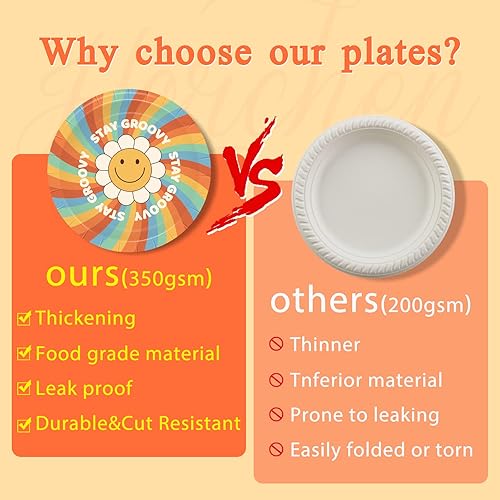 Miniatura 5 de Juego de vajilla de cumpleaños de 98 piezas, diseño de margaritas retro, flores, decoración de fiesta, platos de papel, servilletas, tenedores para